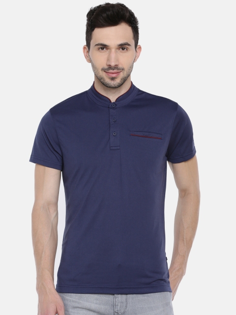 

Parx Men Navy Blue Solid High Neck T-shirt