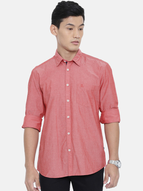

Parx Men Coral Pink & White Slim Fit Self Design Casual Shirt