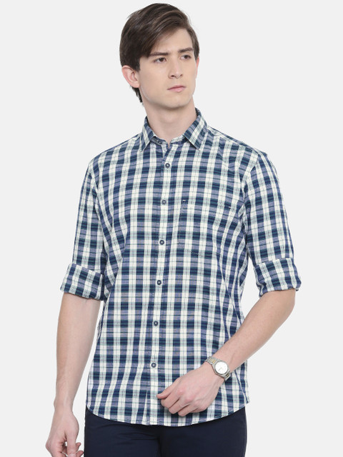 

ColorPlus Men Navy Blue & White Tailored Fit Checked Casual Shirt