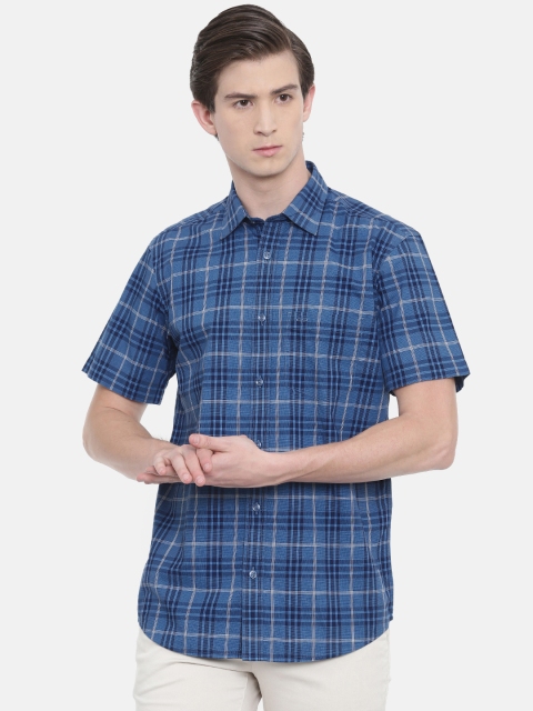 

ColorPlus Men Blue & White Tailored Fit Checked Casual Shirt
