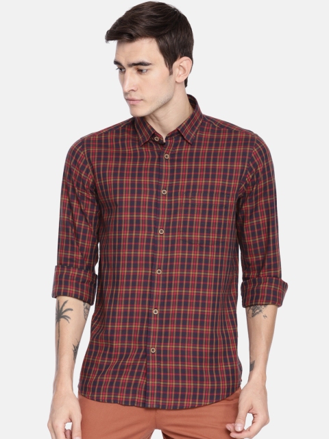 

ColorPlus Men Navy Blue & Brown Tailored Fit Checked Casual Shirt