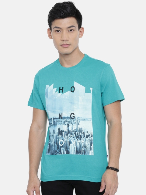 

Parx Men Teal Blue Printed Round Neck T-shirt