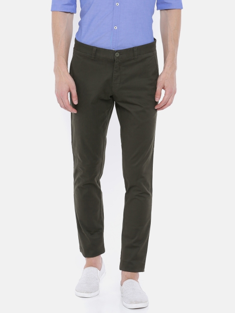 

Parx Men Olive Green Smart Slim Fit Solid Regular Trousers