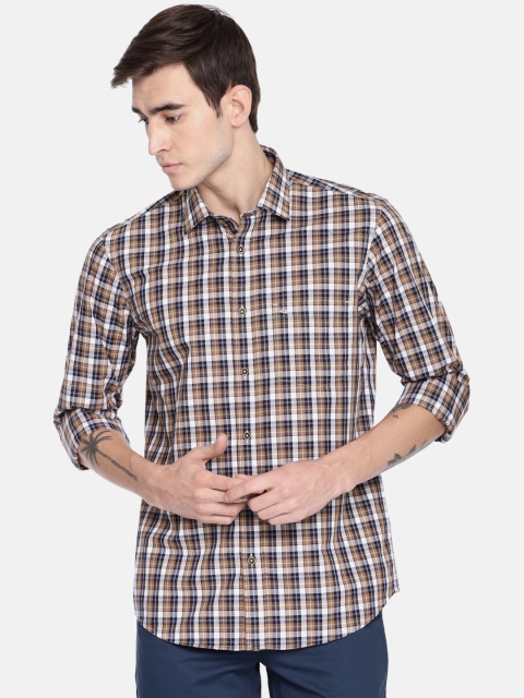 

ColorPlus Men White & Brown Tailored Fit Checked Casual Shirt