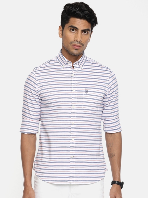 

U.S. Polo Assn. Men White & Red Tailored Fit Striped Casual Shirt