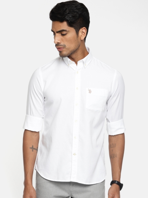 

U.S. Polo Assn. Men White Tailored Fit Self Design Casual Shirt