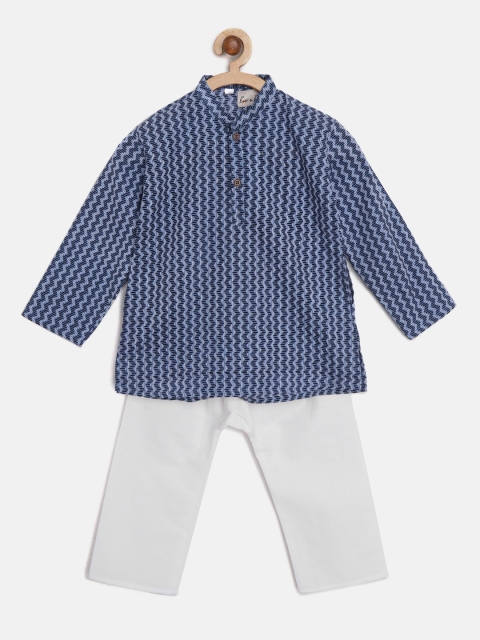 

BownBee Boys Navy Blue & White Printed Kurta with Pyjamas