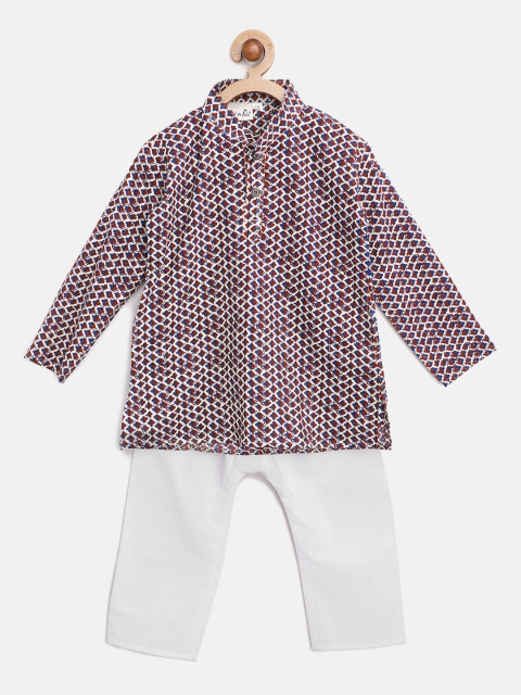 

BownBee Boys Red & White Printed Kurta with Pyjamas