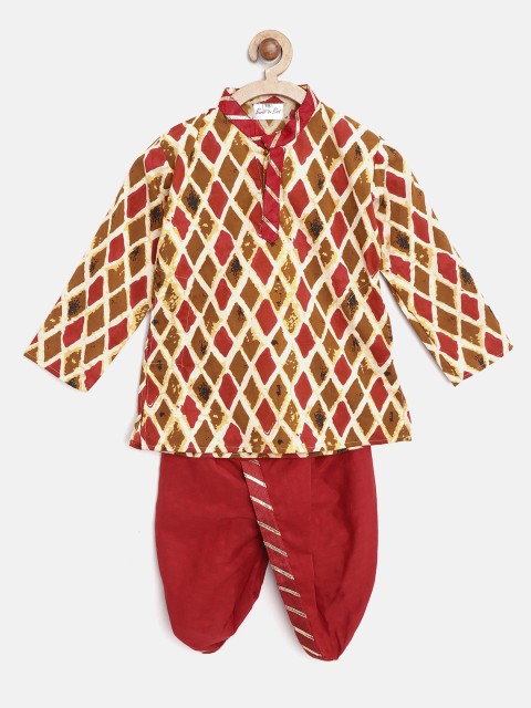 

BownBee Boys Red & Brown Printed Kurta with Dhoti Pants