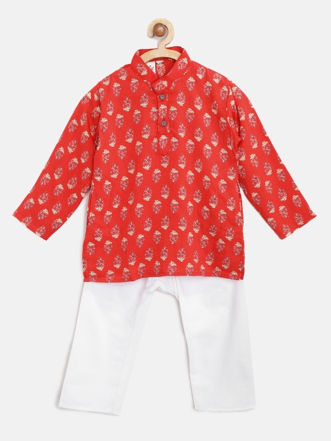 

BownBee Boys Red & White Printed Kurta with Pyjamas