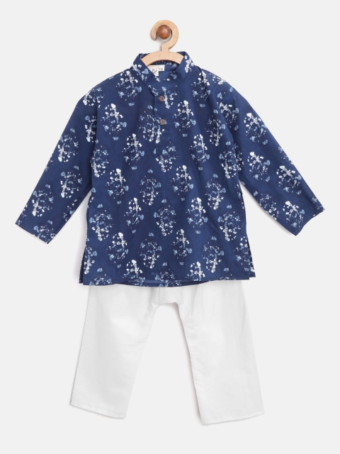 

BownBee Boys Navy & White Printed Kurta with Pyjamas, Navy blue