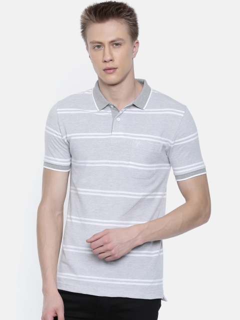 

Classic Polo Men Grey Striped Polo Collar T-shirt