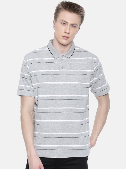 

Classic Polo Men Grey Striped Polo Collar T-shirt
