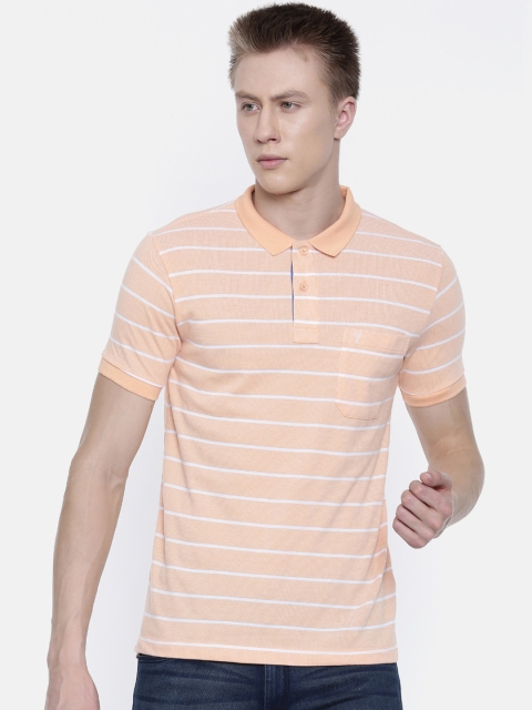 

Classic Polo Men Peach-Coloured Striped Polo Collar T-shirt
