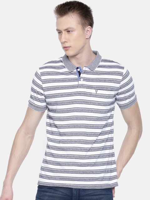 

Classic Polo Men White & Grey Striped Polo Collar T-shirt