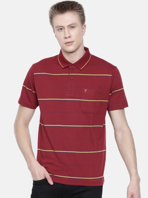 

Classic Polo Men Maroon Striped Polo Collar T-shirt