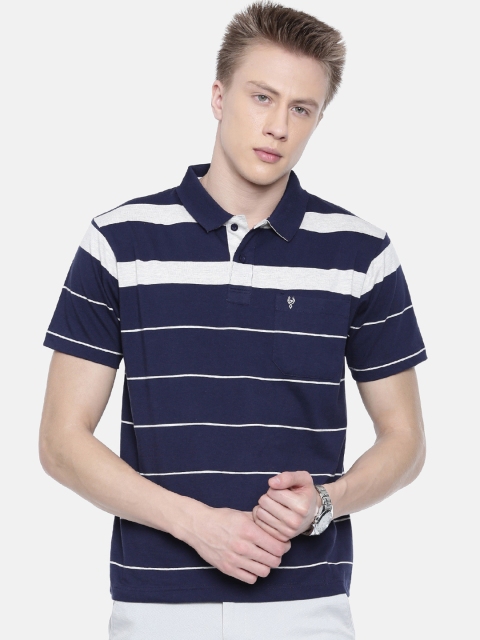 

Classic Polo Men Navy Blue & White Striped Polo Collar T-shirt