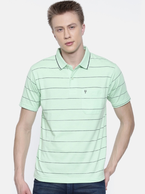 

Classic Polo Men Green Striped Polo Collar T-shirt