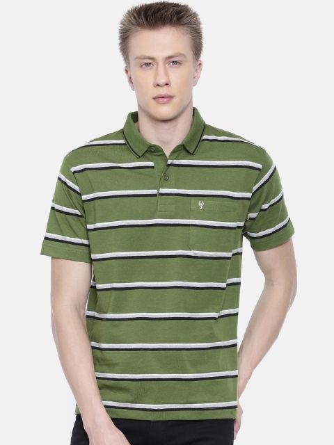 

Classic Polo Men Green Striped Polo Collar T-shirt