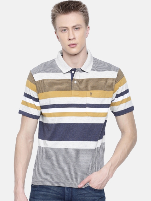 

Classic Polo Men Navy Blue & White Striped Polo Collar T-shirt