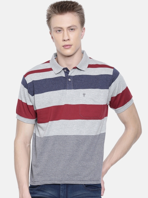 

Classic Polo Men Grey & Maroon Striped Polo Collar T-shirt