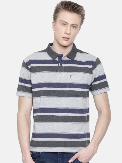 

Classic Polo Men Grey Striped Polo Collar T-shirt