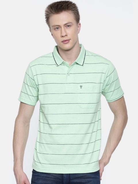 

Classic Polo Men Green Striped Polo Collar T-shirt