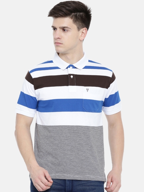 

Classic Polo Men White & Blue Striped Polo Collar T-shirt