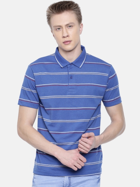 

Classic Polo Men Blue Striped Polo Collar T-shirt