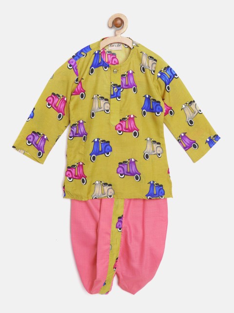 

BownBee Boys Green & Pink Printed Kurta with Dhoti Pants