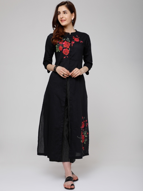 

Folklore Women Black Printed Straight Kurta