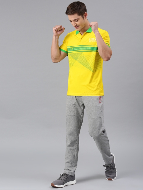 

HRX by Hrithik Roshan Men Yellow Printed Rapid Dry Cricket Polo Collar T-shirt