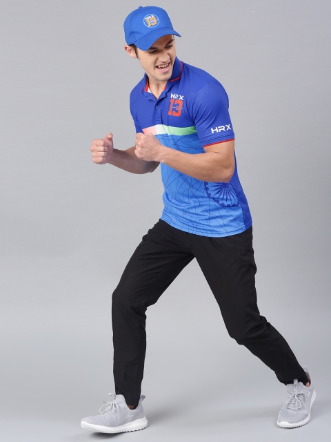 

HRX by Hrithik Roshan Men Blue Printed Rapid Dry Cricket Polo Collar T-shirt