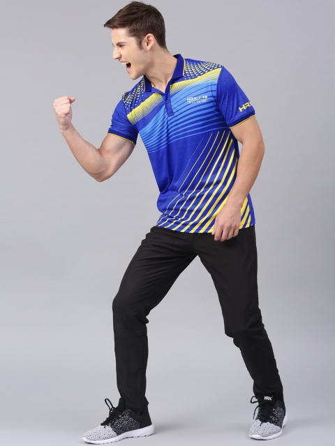 

HRX by Hrithik Roshan Men Blue Printed Rapid Dry Cricket Polo Tshirt