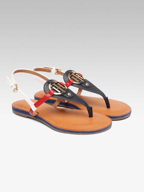 

Tommy Hilfiger Women Navy Blue & Red Colourblocked T-Strap Flats