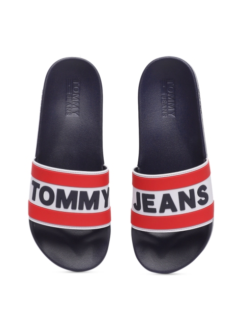 Tommy Hilfiger Men Navy Blue & Red Printed Sliders