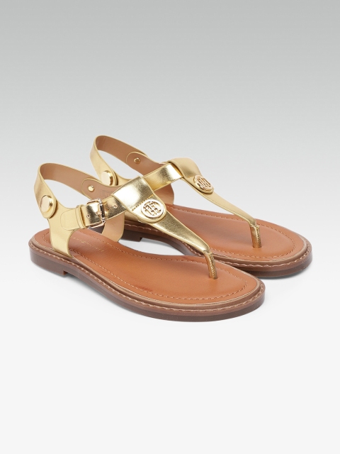 

Tommy Hilfiger Women Gold-Toned Solid T-Strap Flats