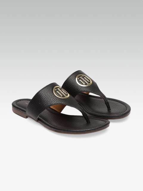 

Tommy Hilfiger Women Black Textured T-Strap Flats