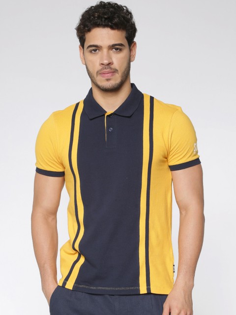 

ONLY & SONS Men Yellow & Black Colourblocked Polo Collar T-shirt