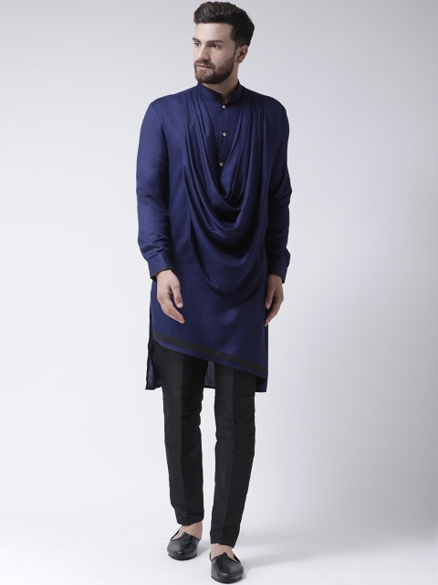 

I Know Men Navy Blue Striped Kurta with Pyjamas