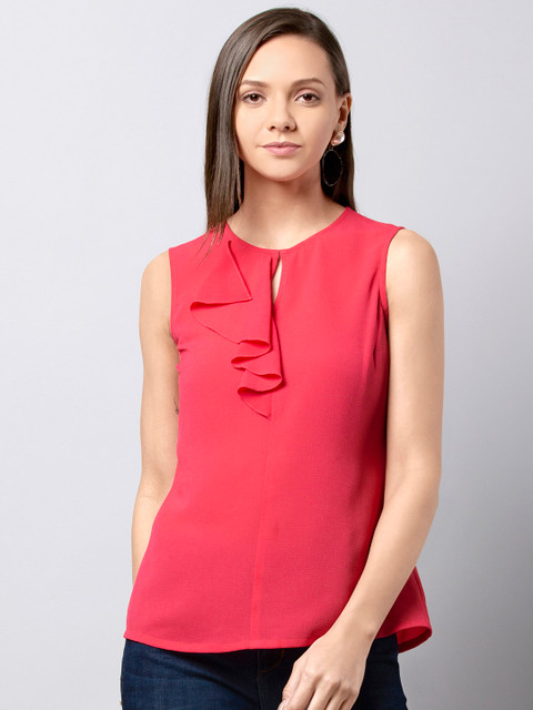 

FabAlley Women Coral Pink Solid Top