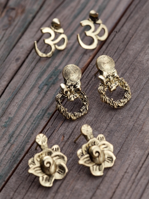

SASSAFRAS Women Set of 3 Gold-Plated Earrings