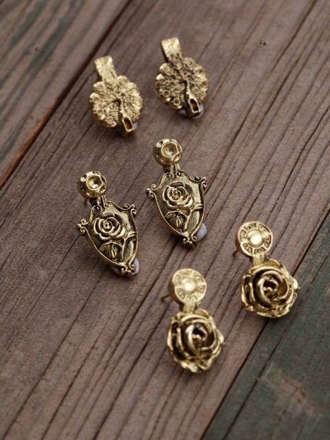 

SASSAFRAS Women Set of 3 Gold-Plated Earrings