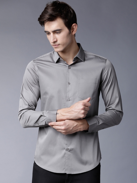 

Black coffee Men Grey Slim Fit Solid Casual Shirt