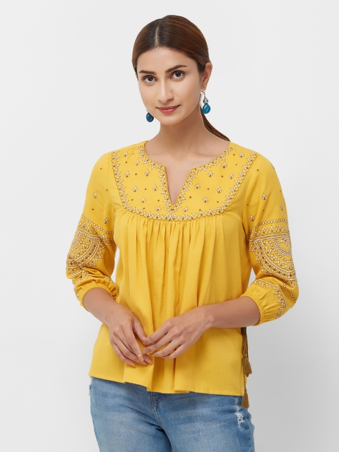 

Naari Yellow Solid Tunic with Embroidered Detail
