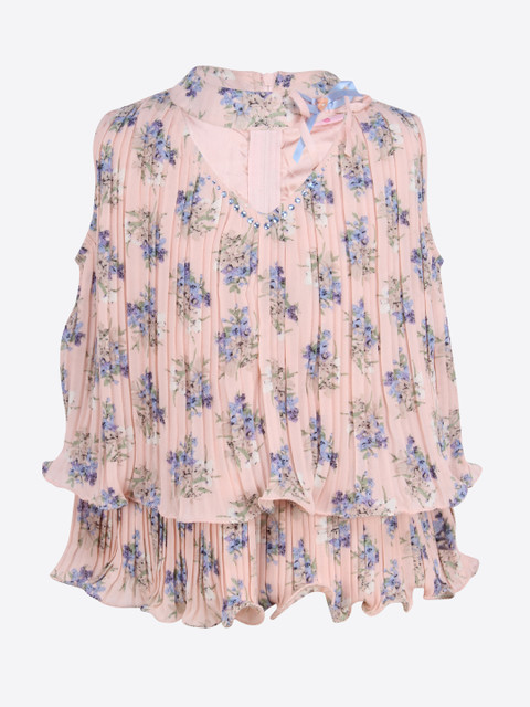 

CUTECUMBER Girls Peach-Coloured Printed Tiered Top