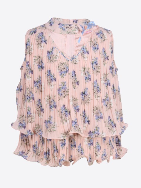 

CUTECUMBER Girls Peach-Coloured Printed Tiered Top