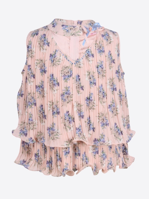 

CUTECUMBER Girls Peach-Coloured Printed Tiered Top