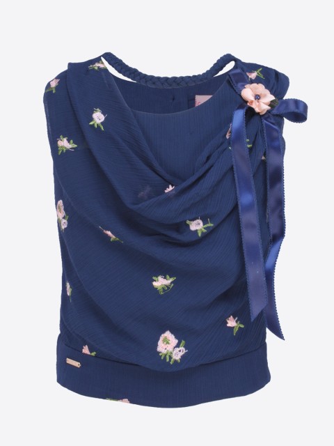 

CUTECUMBER Girls Navy Blue Printed Top