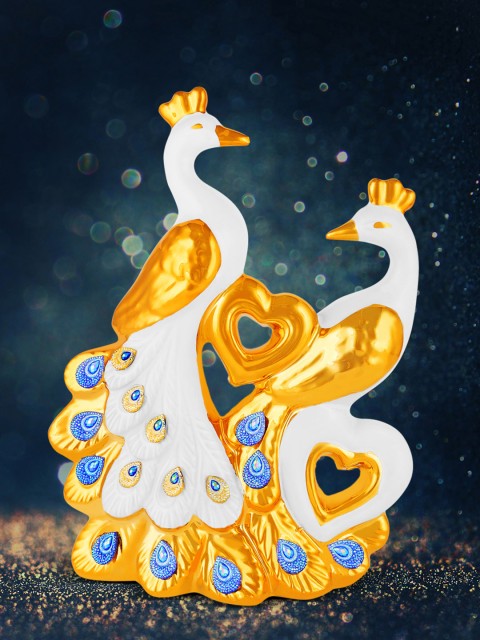 

Archies Unisex Gold-Coloured & White Peacock Couple Showpiece